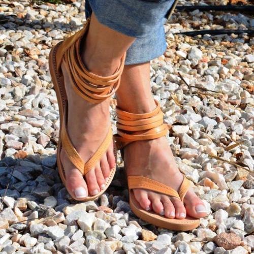 Women's PU Flip-flops Zipper Rome Style Flat Sandals