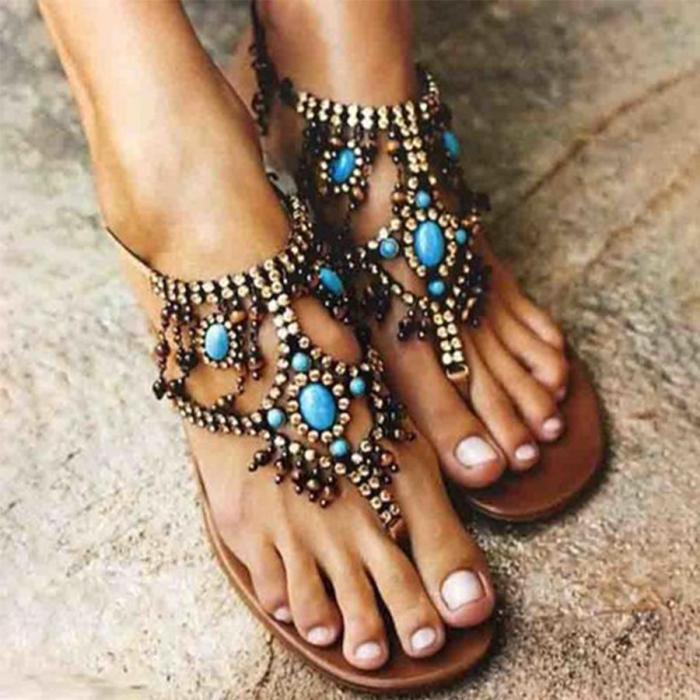 Bohemian  Flat  Peep Toe  Casual Date Flat Sandals