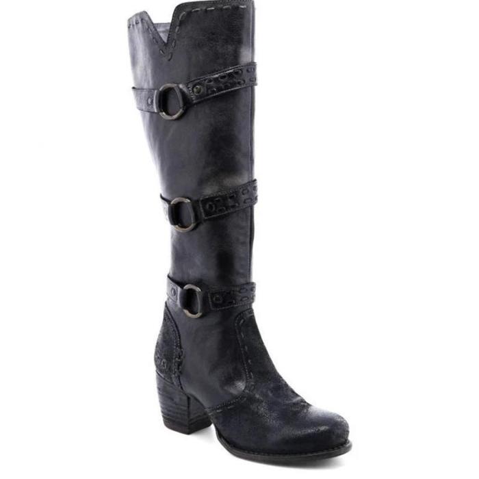 Women Vintage Zipper Chunky Heel Boots