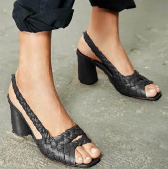 Women Summer Peop Toe Chunky Heel Sandals