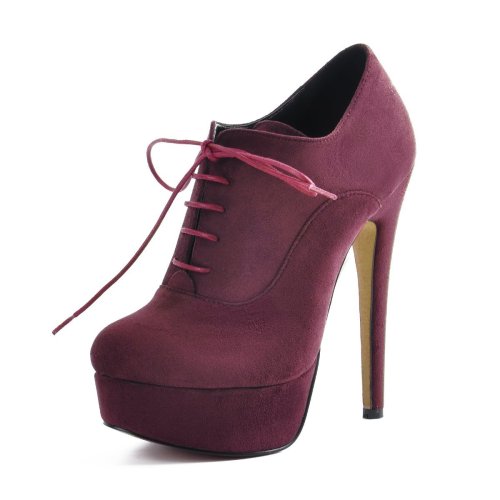 Platform Lace Up Stiletto High Heels Burgundy Leather Ankle Bootie