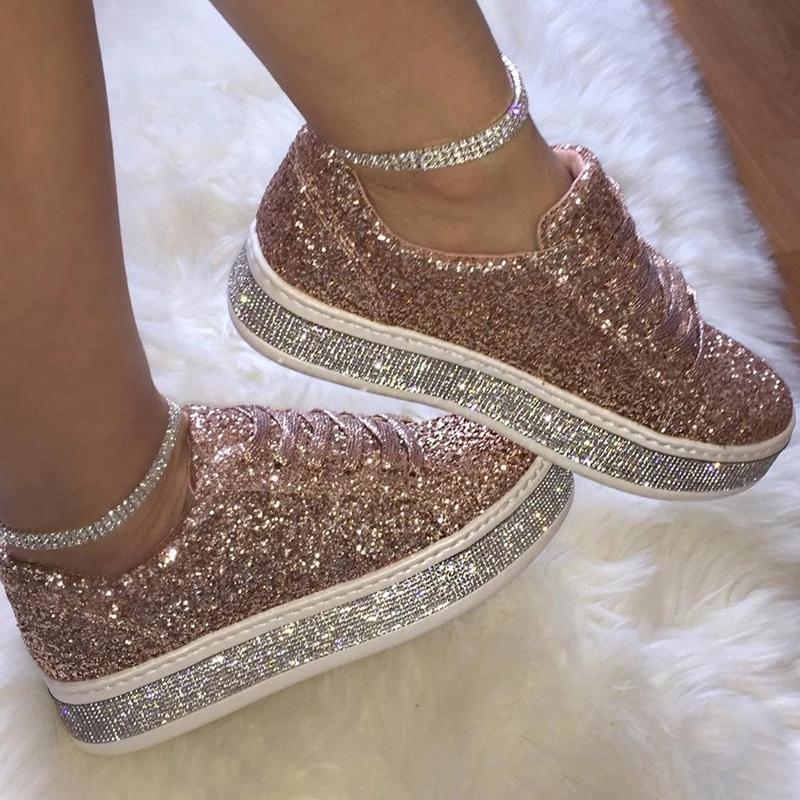 US$ 45.95 - Fashion Rhinestone Paillette Lace-Up Low-Heel Single Shoes - www.icuteshoes.com