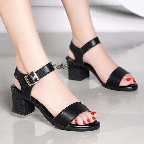 Sandals Women's New Summer Word Buckle Thick and Waterproof Platform Chunky Heeled Shoes