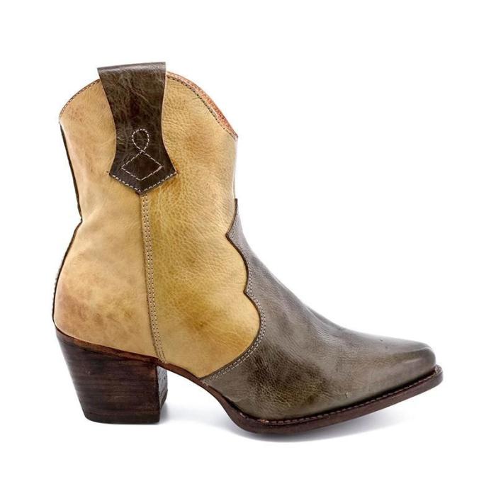 Vintage Pu Point Toe Med Chunky Ankle Boots