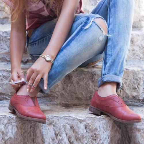 Red Pu Elastic Rubber Front Flats Slip-On Shoes