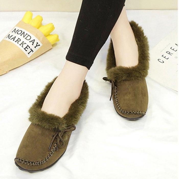 Women's Fur Winter Suede Flat Heel Snow Boots