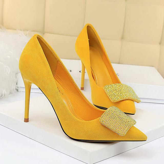 High Heels Crystal Glitter Pumps Lady Wedding Green Yellow Blue Heels Female
