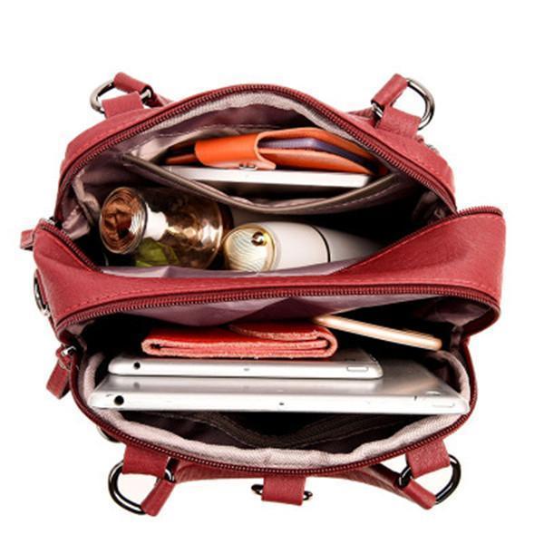 Double Layer Backpack PU Leather Handbag