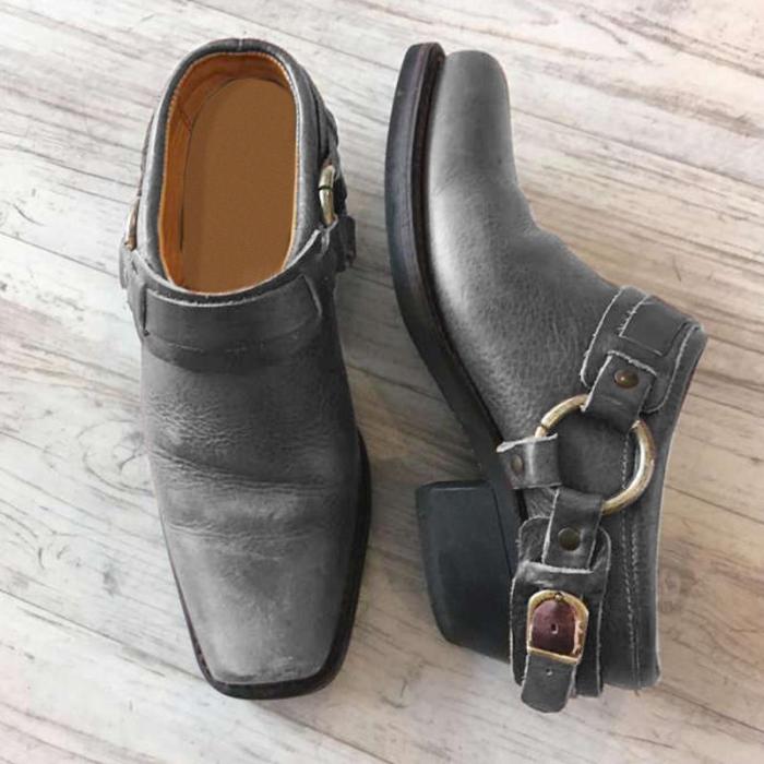 Metal buckle square head shoes
