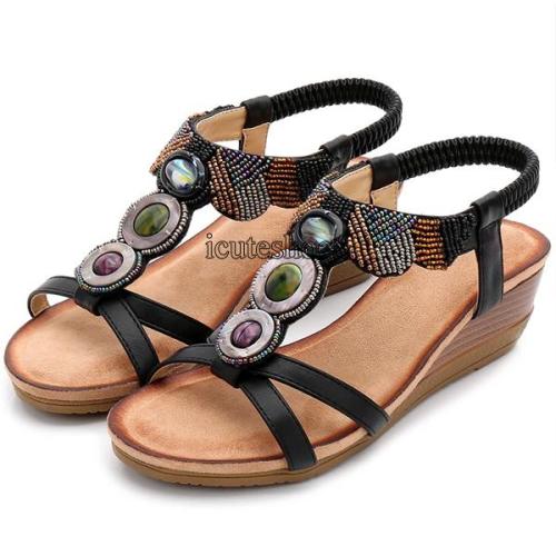 Ladies Shoes Bohemian Sandals Women Beaded Sandals Slope Women's Shoes