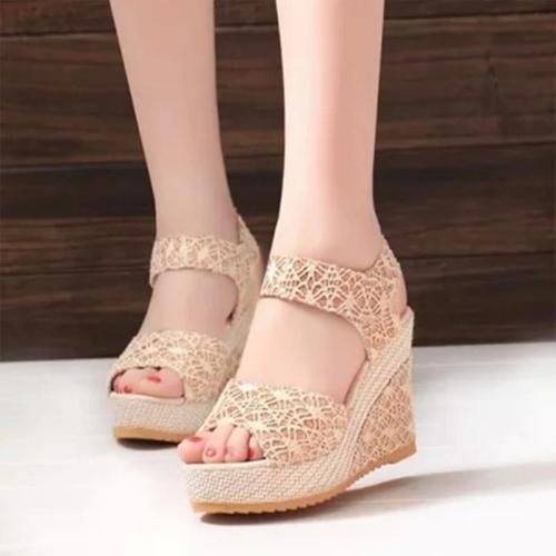Classic Lace Slope Heel Sandals Leisure Summer Sandals