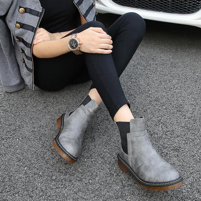 Women's fashion color matching round head Martin boots
