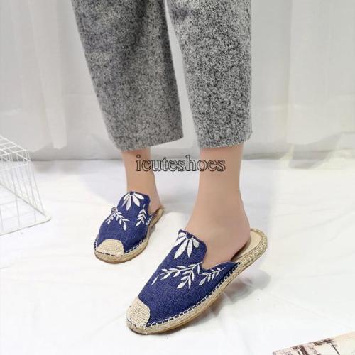 New Embroidered Leaf Wrapped Sandals Women Woven Shoes Flat Half Drag Muller's Shoes