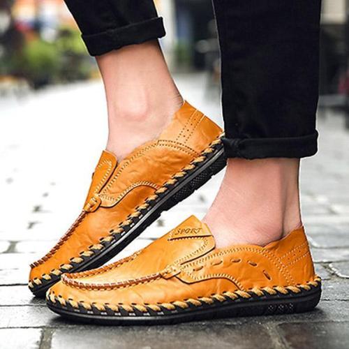 Mens Casual Slip-on Driving Shoes Genuine Leather Flats