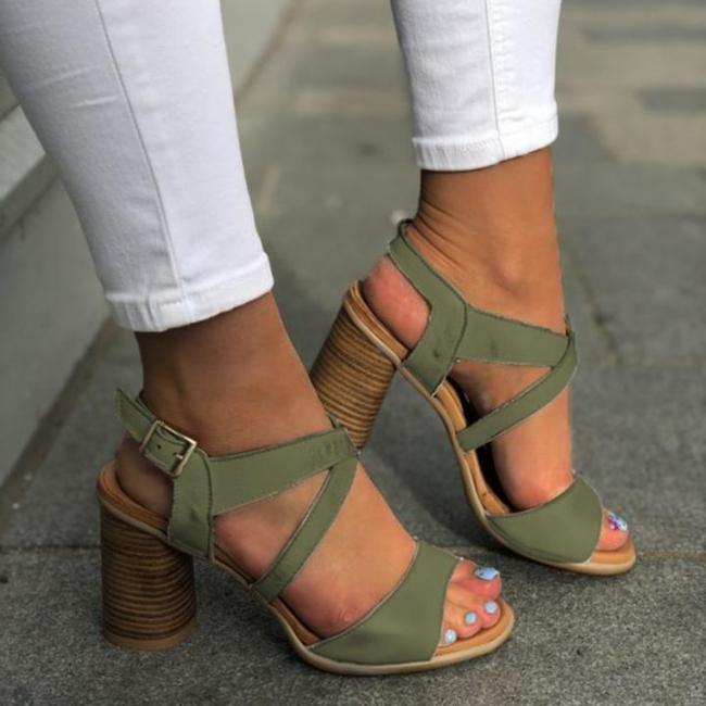 Summer Vintage Crisscross Lace-Up Color Block Medium Heels Sandals