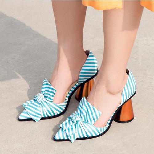 Sweet Stripe Bowknot Party Pointed Toe Shoes