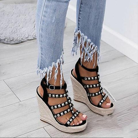 Women Casual Wedge Sandals Buckle Shoes