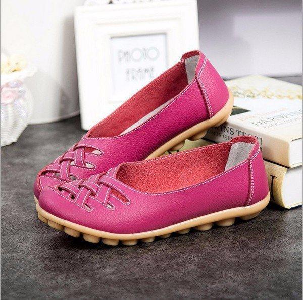 Larger Size Soft Breathable Slip On Hollow Out Flat Shoes