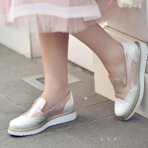 Color Block Platform Shoes Round Toe Slip-On Women'S Loafers