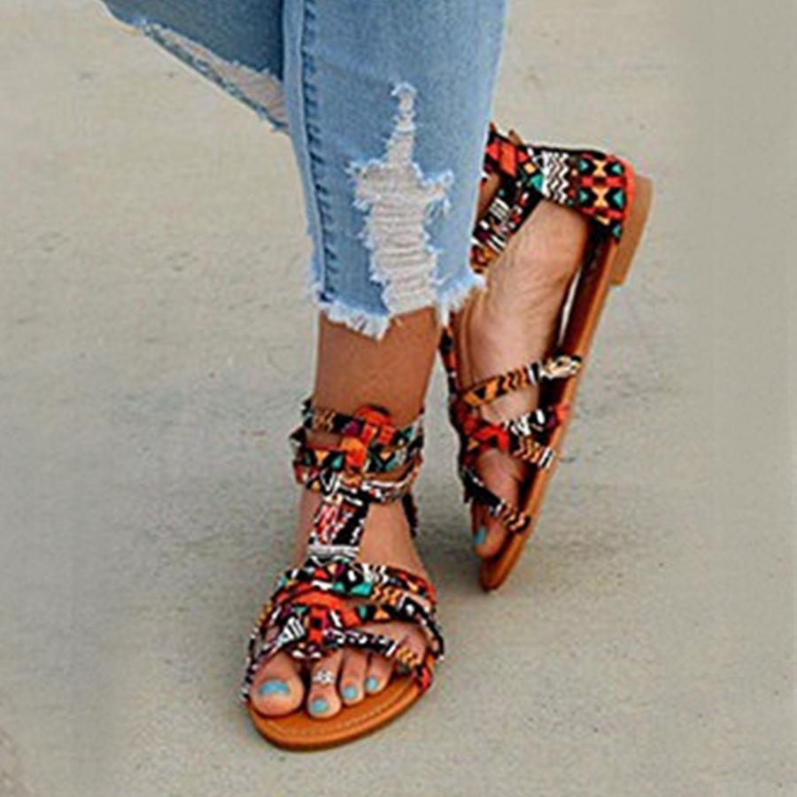 Floral Flat Ankle Strap Peep Toe Casual 