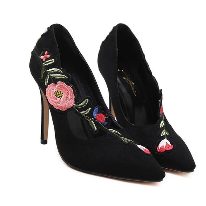 Pointed Toe Embroidery Elegant High Heels Shoes