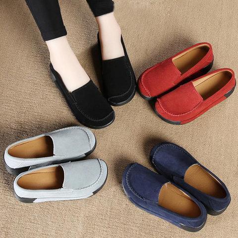Women Faux Suede Slip-on Loafers Lazy Casual Platform Shake Shoes
