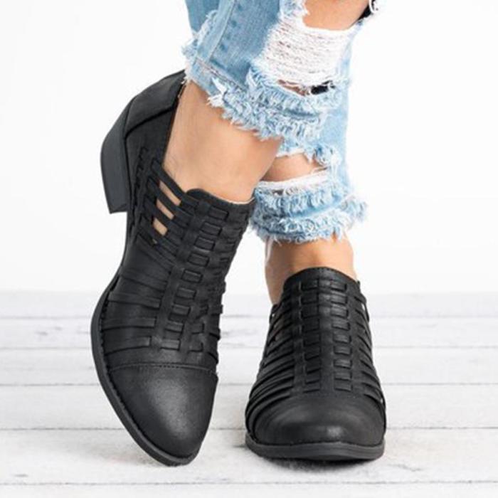 Plain Chunky Mid Heeled Point Toe Outdoor Ankle Boots