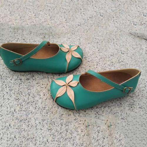 Green Daily Buckle Vintage Soft Flats