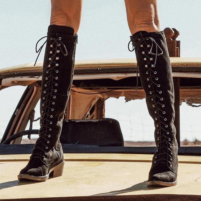 F/W Chic Solid Low-heel Riding Boots