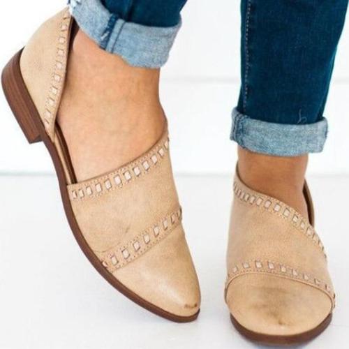 Women Pointy Toe Low Heels Vintage Pu Sandals