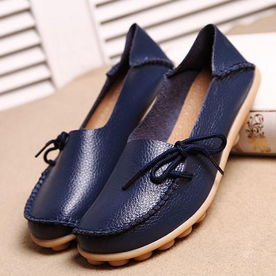 Women Large Size Pure Color Slip On Lace Up Soft Sole Comfortable Flat Loafers