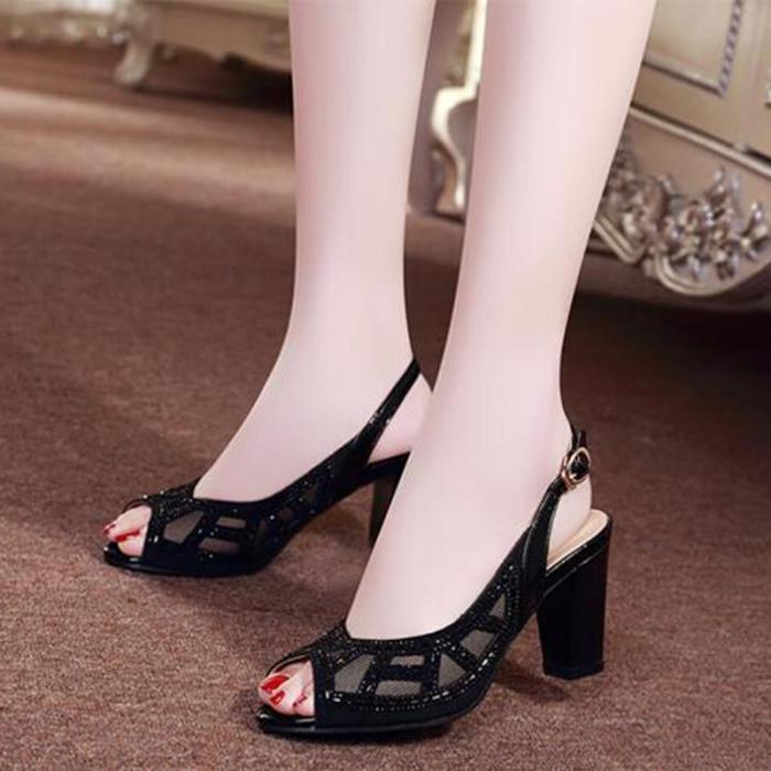Elegant Peep Toe Rhinestone Summer Sandals