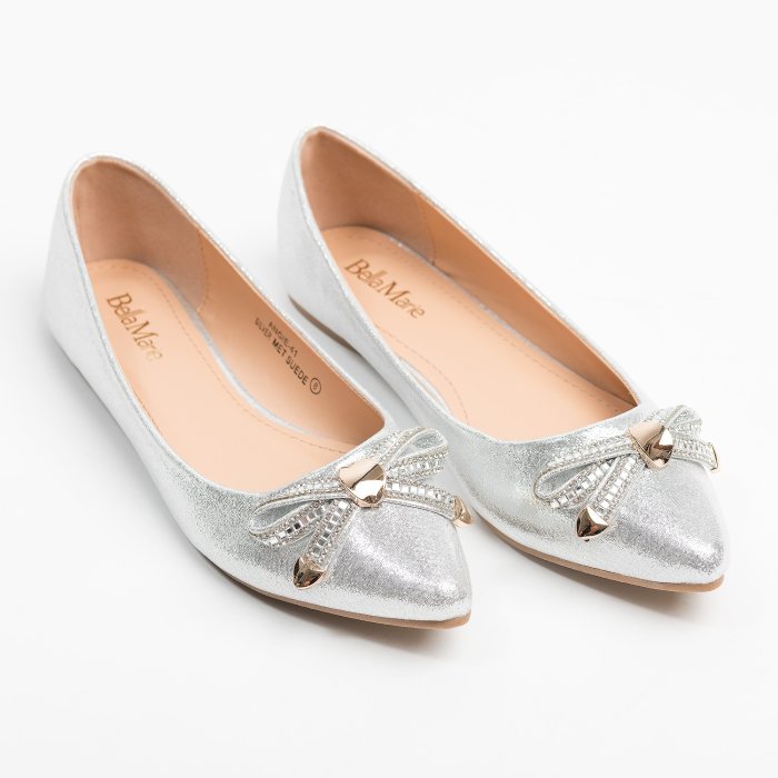 Bow Point-Toe Silver Flats