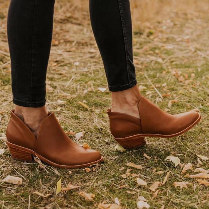 Casual solid color round head with bare boots