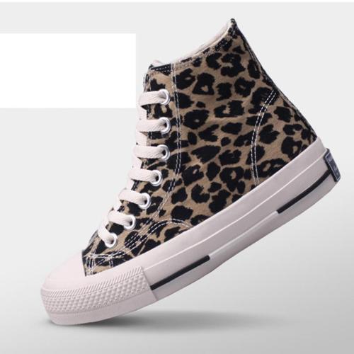 Leopard Print Canvas High-top Casual Flat Sneakers