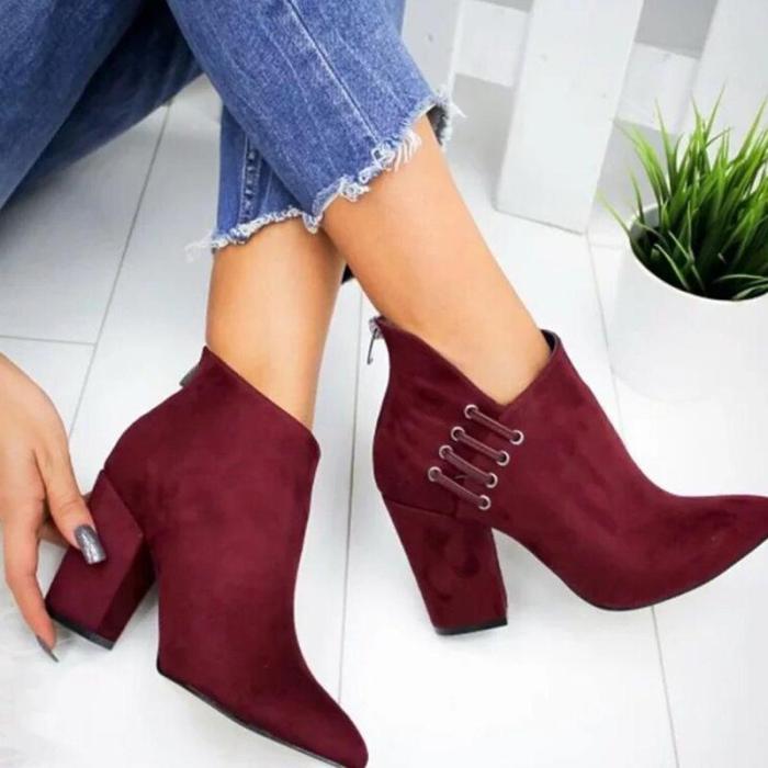 Solid Suede Cut Out High Heel Short Boots
