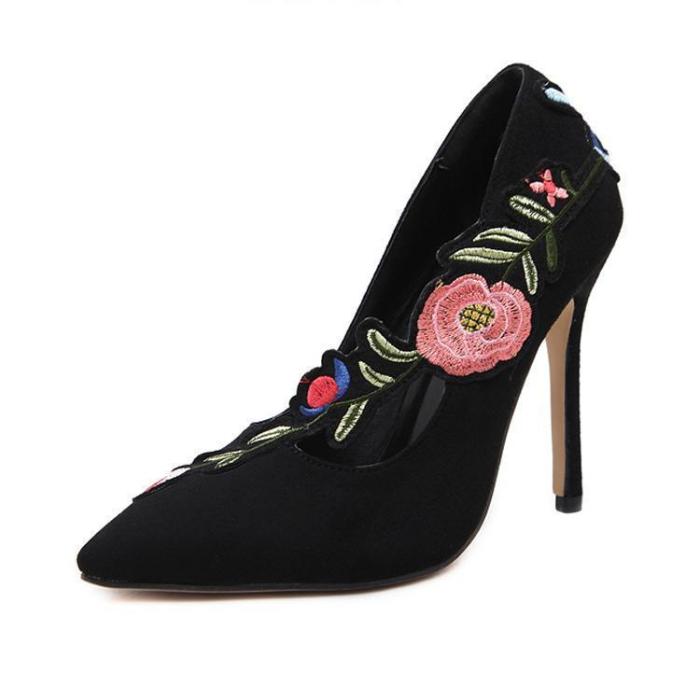 Pointed Toe Embroidery Elegant High Heels Shoes