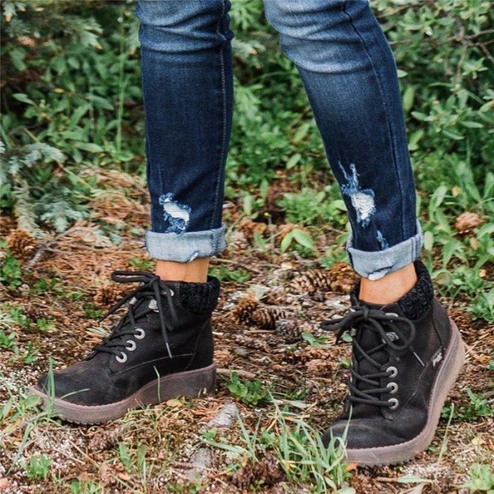 Casual Knited Lace-up Ankle Boots