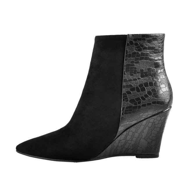 Suede Patch Matte Wedge Heel Ankle Boots