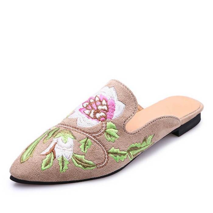 Vintage Embroidered Point-Toe   Flats