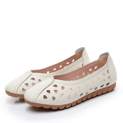 Plus Size Hollow-out Cowhide leather Slip-On Women Flats
