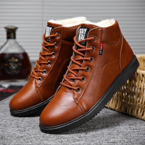 Men Plush Lining Warm High Top Casual Leather Boots