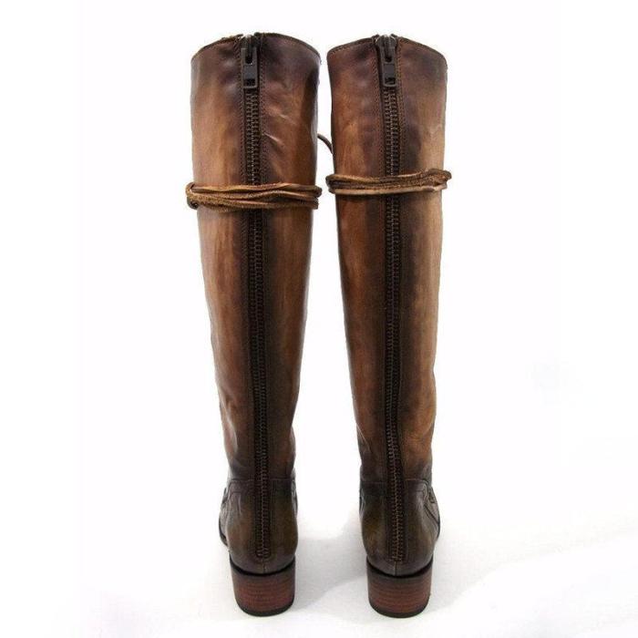 Women Winter Vintage Boots Lace-up Knee-high Shoes