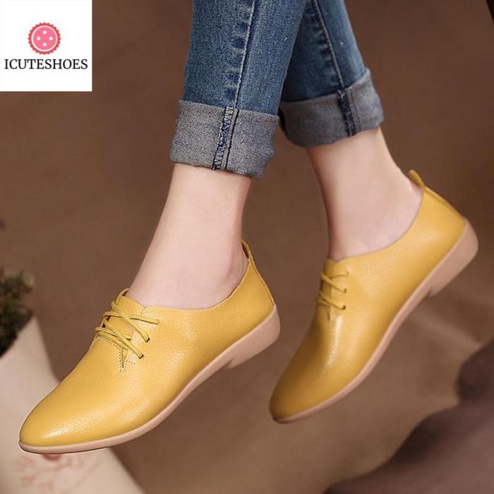 flats leather mom solid color casual loafers shoes