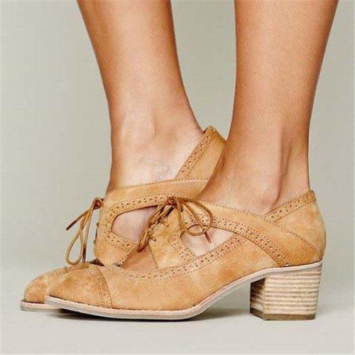 Lace-Up Everyday Medium Heel Artificial Suede Block Heel Shoes