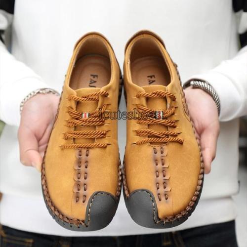 Summer Casual Leather Shoes Men New Leather Lace Up Men's Breathable Cow Leather Large Shoes