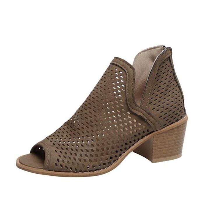 Chunky Heels Sandals Hollow Out Open Toe Shoes
