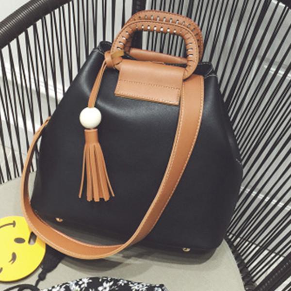 Stylish PU Leather Handbag Bucket Bag Crossbody Bag