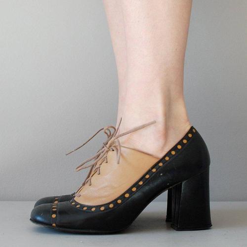WOMENS NEW OXFORDS VINTAGE CHUNKY HEEL LACE UP SHOES