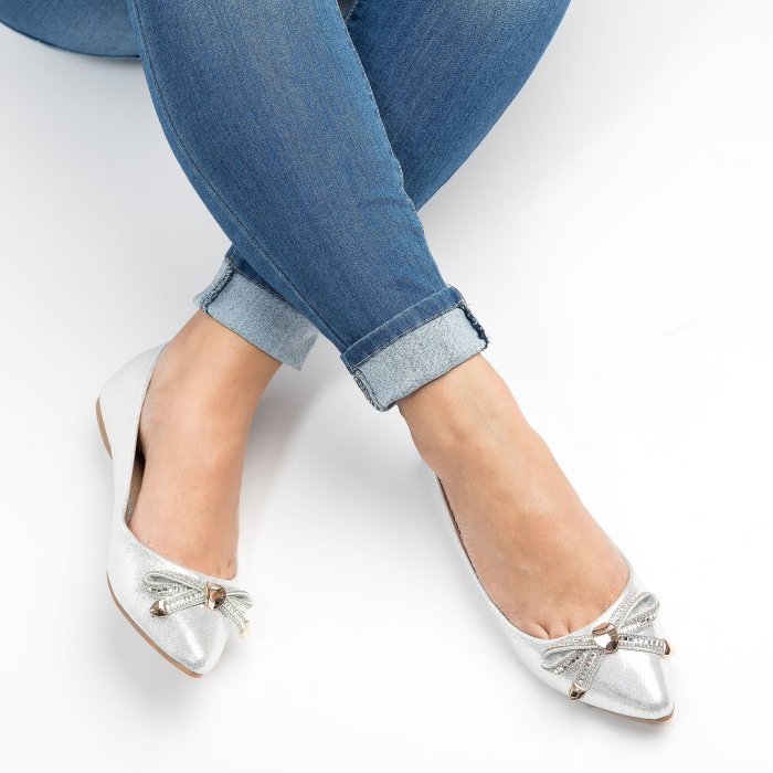 Bow Point-Toe Silver Flats